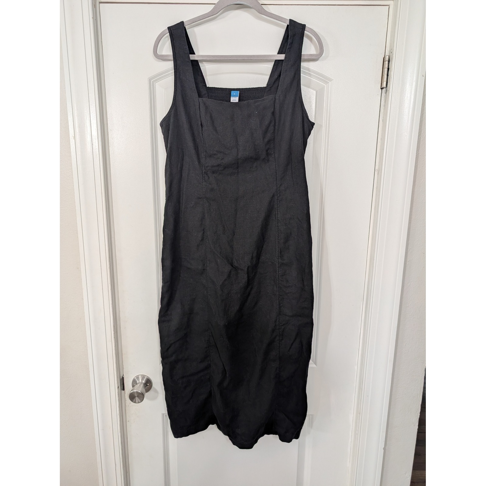 Old Navy Womens Black Linen Blend Sleeveless Square Neck Midi Dress Large